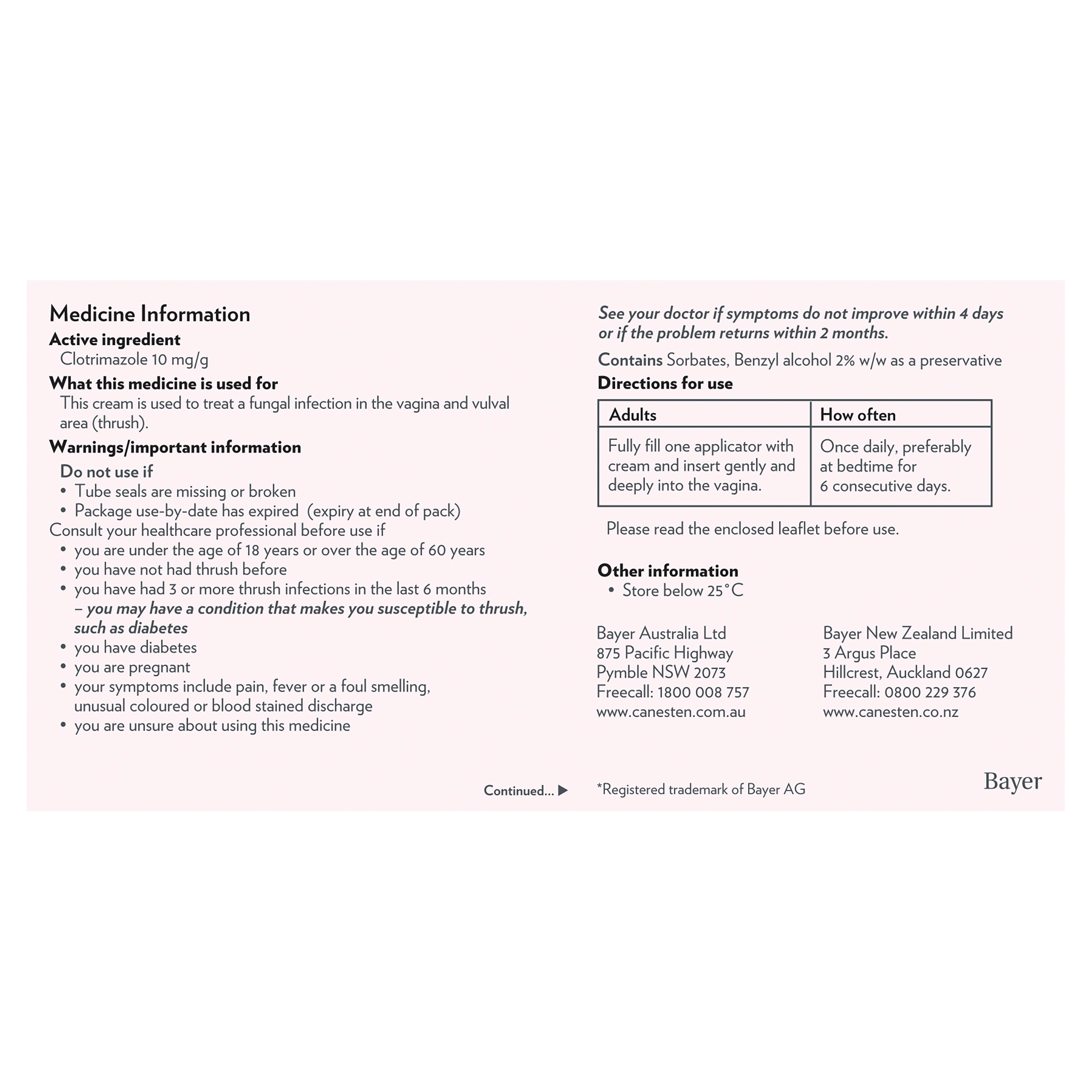 Canesten® 6 Day Cream