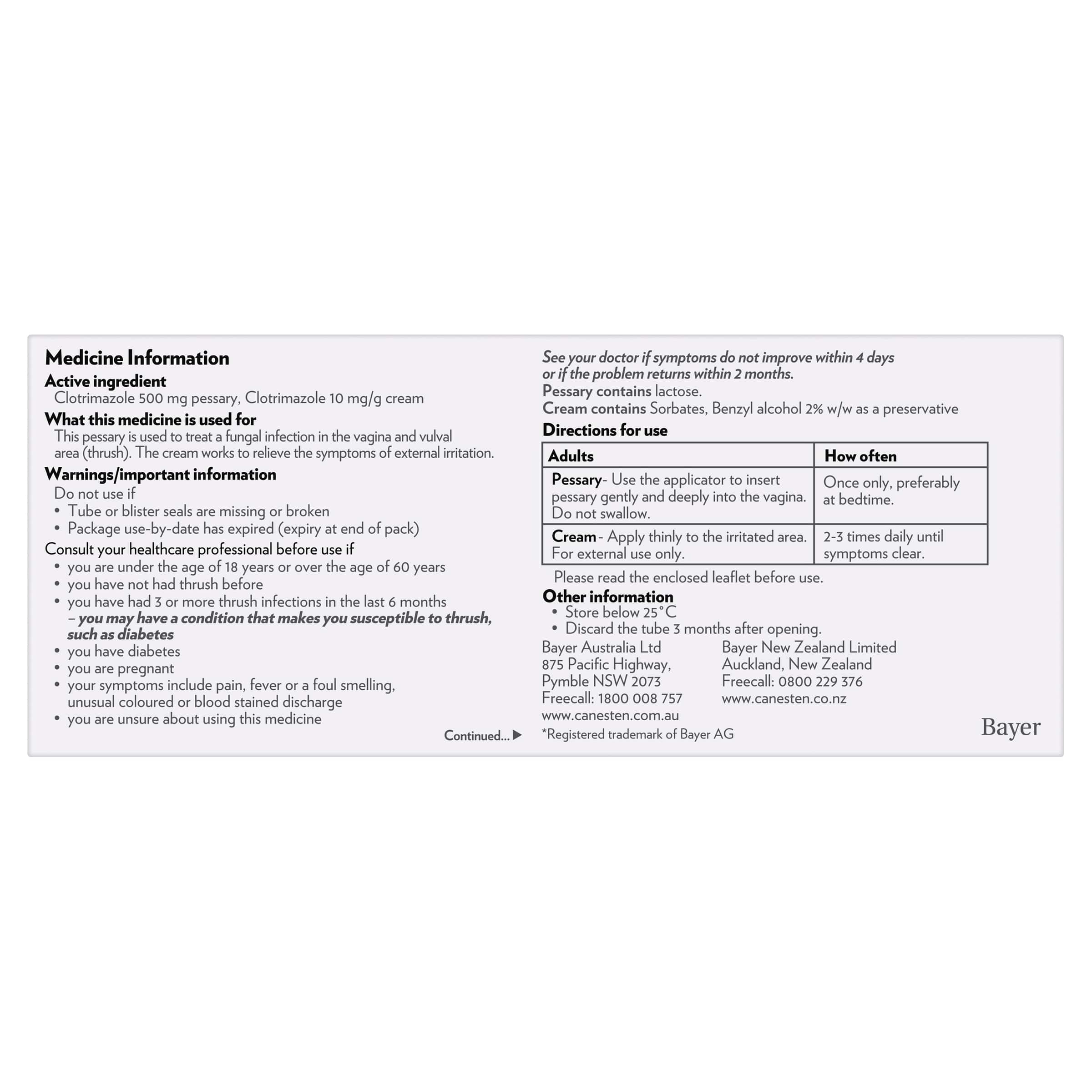 Canesten® 1 Day Pessary + External Cream