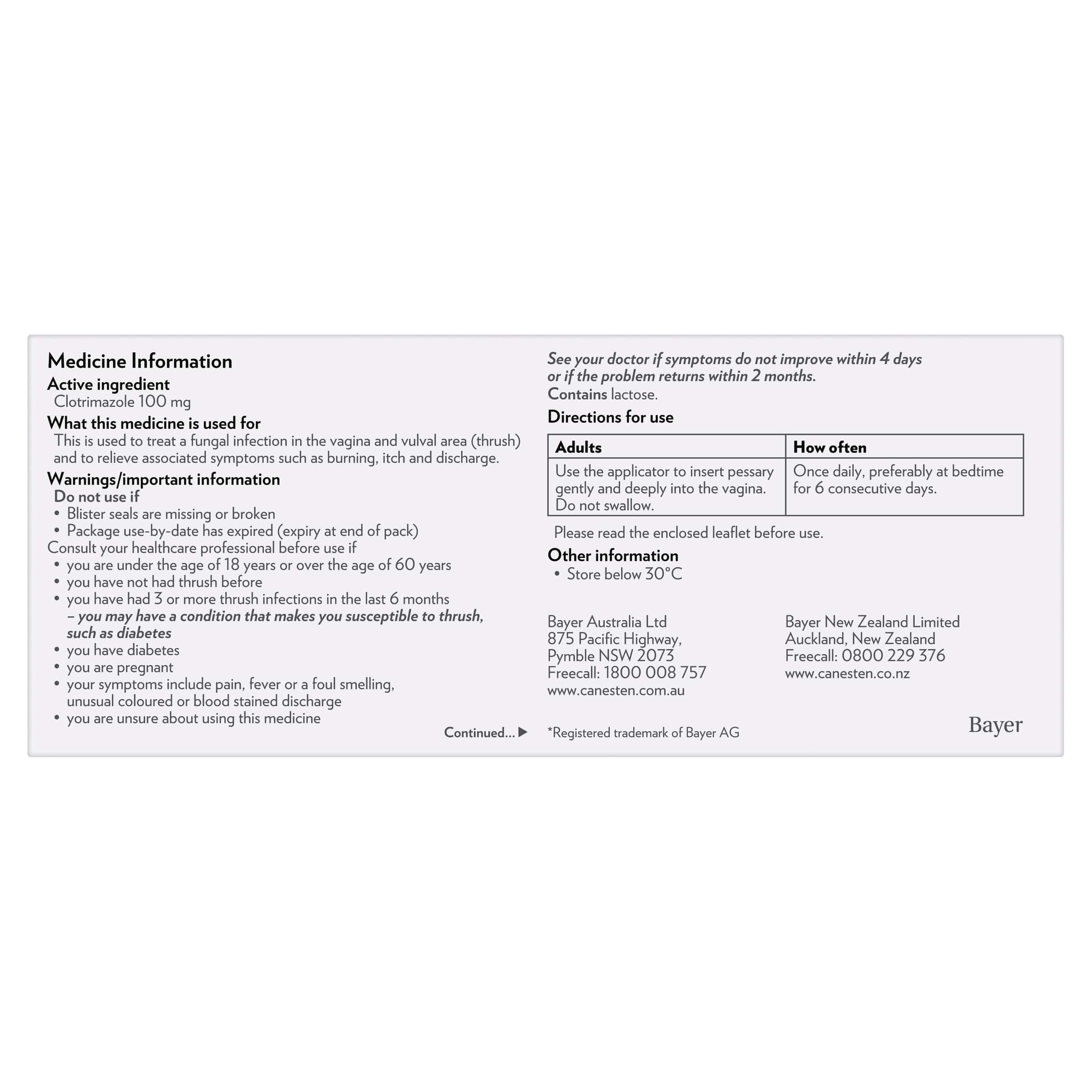 Canesten® 6 Day Pessary